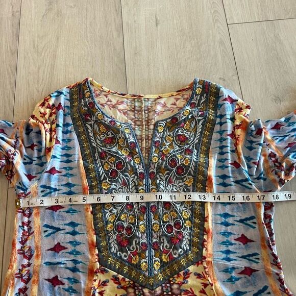 Soft Surrounding Fifi Embroidered Floral Tunic Top Colorful Bell Sleeve size L - Picture 4 of 9